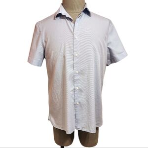 Perry Ellis Cotton Textured Button Front Short Sleeve Shirt Large